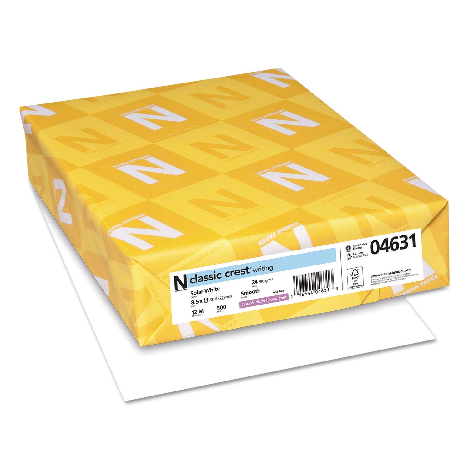 Neenah Paper CLASSIC CREST Stationery, 97 Bright, 24 lb Bond Weight, 8.5 x 11, Solar White, 500/Ream