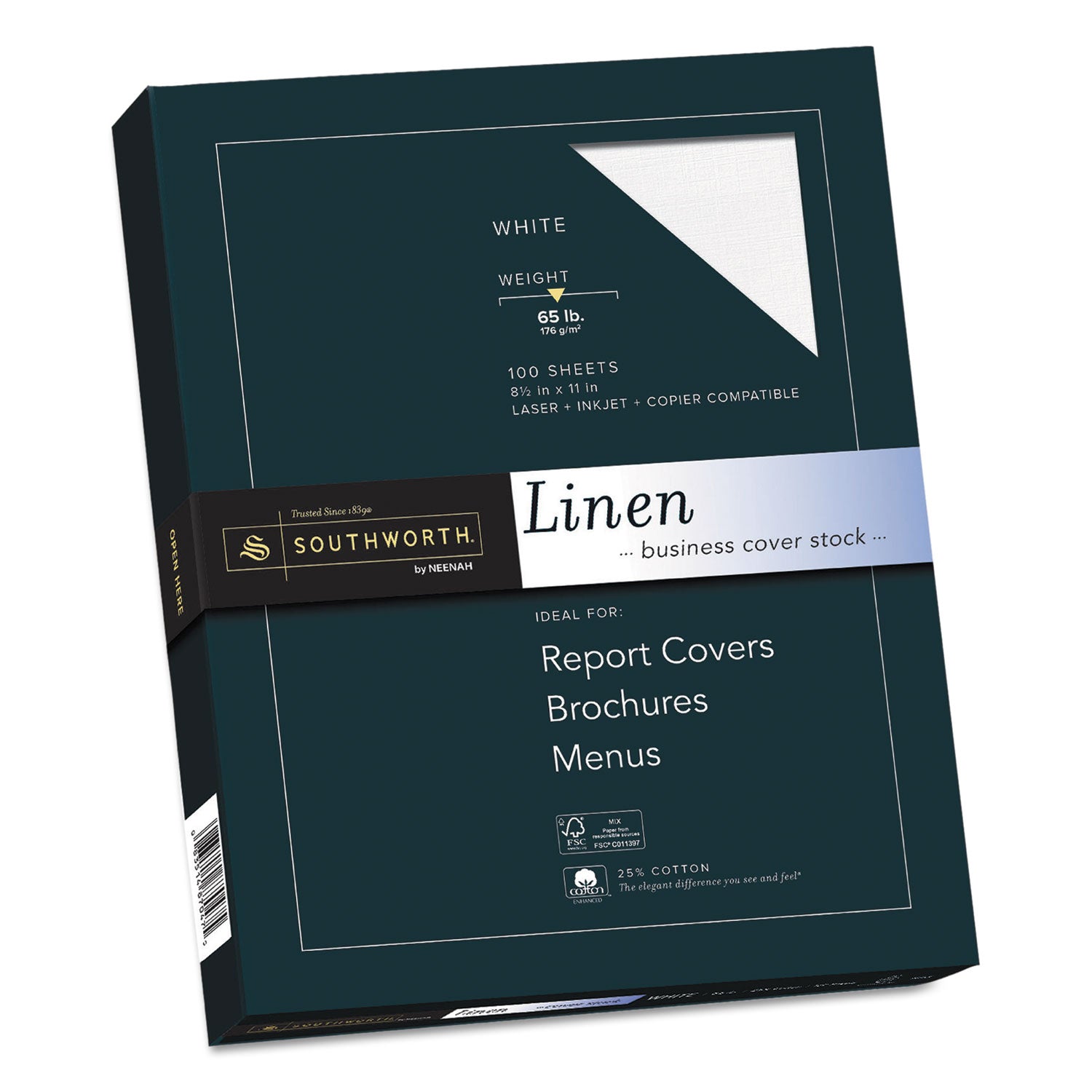 Southworth 25% Cotton Linen Cover Stock, 65 lb Cover Weight, 8.5 x 11, 100/Pack