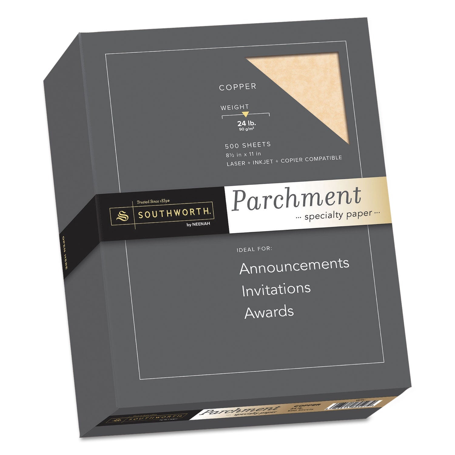 Southworth Parchment Specialty Paper, 24 lb Bond Weight, 8.5 x 11, Copper, 500/Box