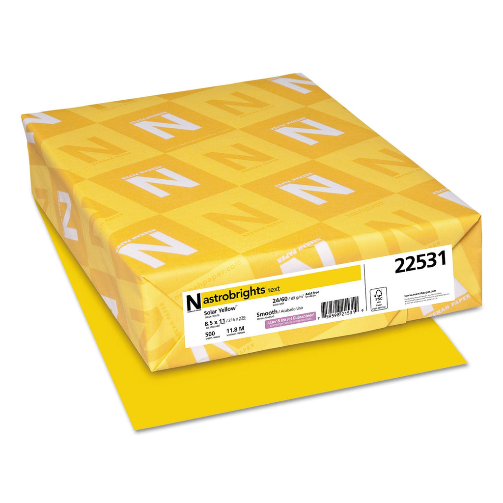 Astrobrights Color Paper, 24 lb Bond Weight, 8.5 x 11, Solar Yellow, 500/Ream