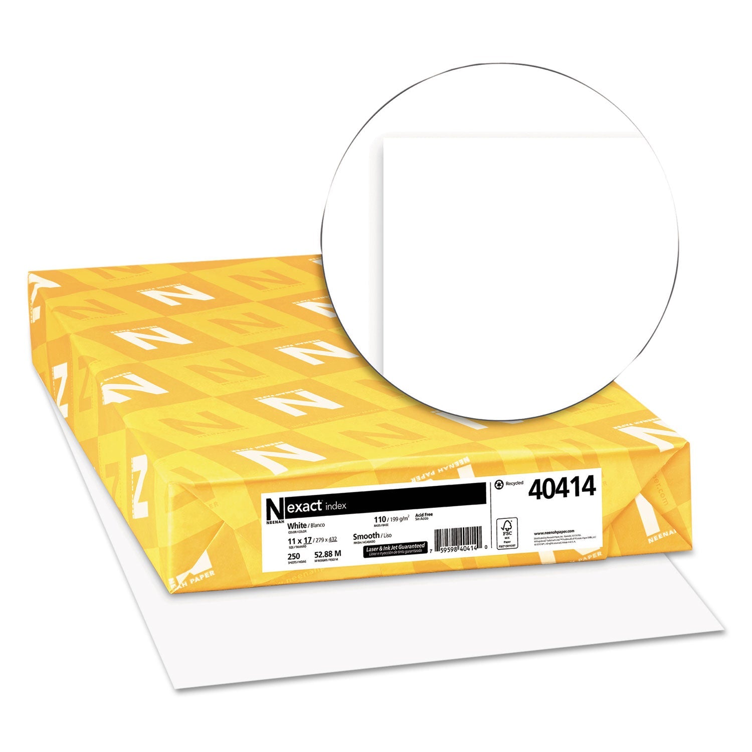 Neenah Paper Exact Index Card Stock, 92 Bright, 110 lb Index Weight, 11 x 17, White, 250/Pack