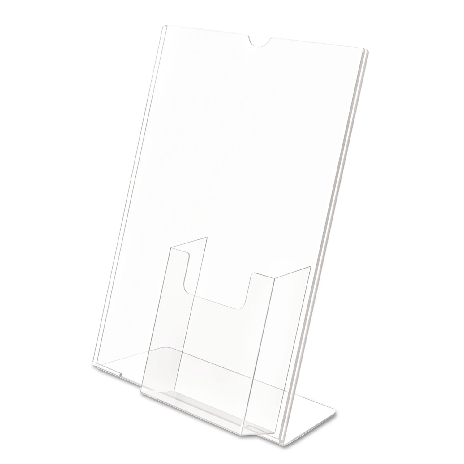 deflecto Superior Image Slanted Sign Holder with Front Pocket, 9w x 4.5d x 10.75h, Clear