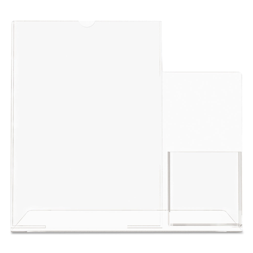 deflecto Superior Image Slanted Sign Holder with Side Pocket, 13.5w x 4.25d x 10.88h, Clear