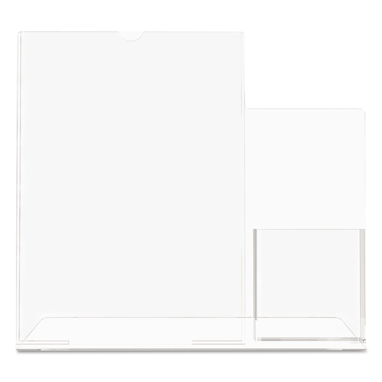 deflecto Superior Image Slanted Sign Holder with Side Pocket, 13.5w x 4.25d x 10.88h, Clear