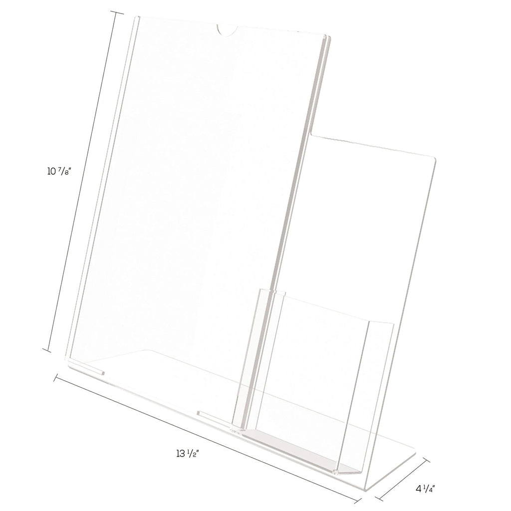 deflecto Superior Image Slanted Sign Holder with Side Pocket, 13.5w x 4.25d x 10.88h, Clear