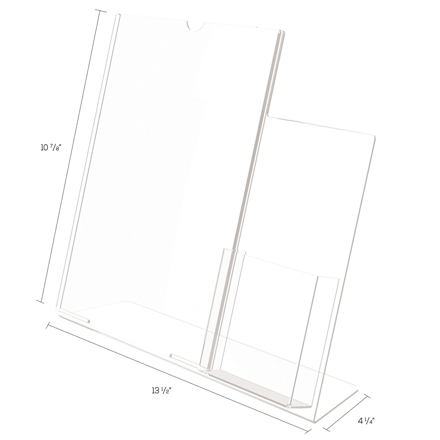 deflecto Superior Image Slanted Sign Holder with Side Pocket, 13.5w x 4.25d x 10.88h, Clear