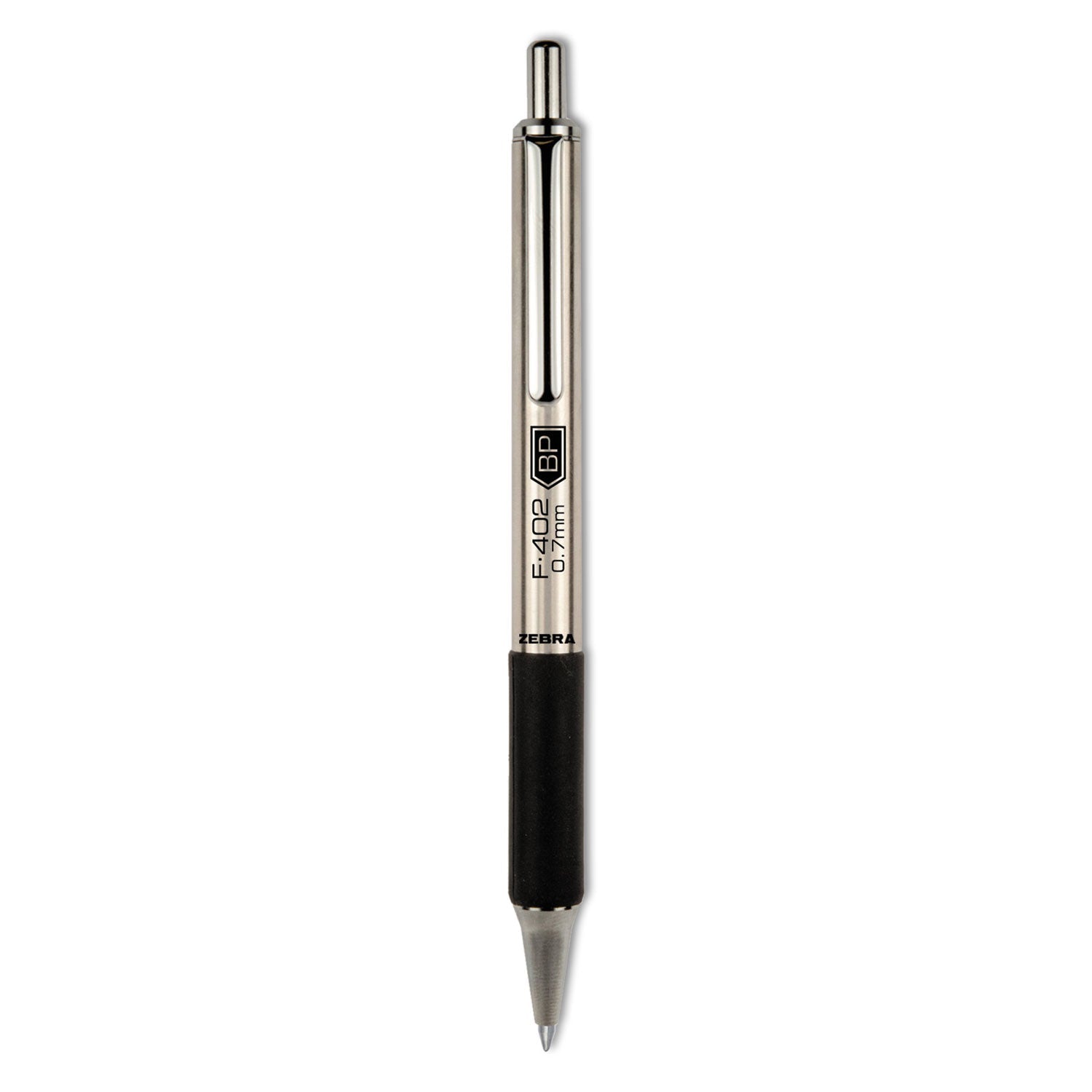 Zebra F-402 Ballpoint Pen, Retractable, Fine 0.7 mm, Black Ink, Stainless Steel/Black Barrel