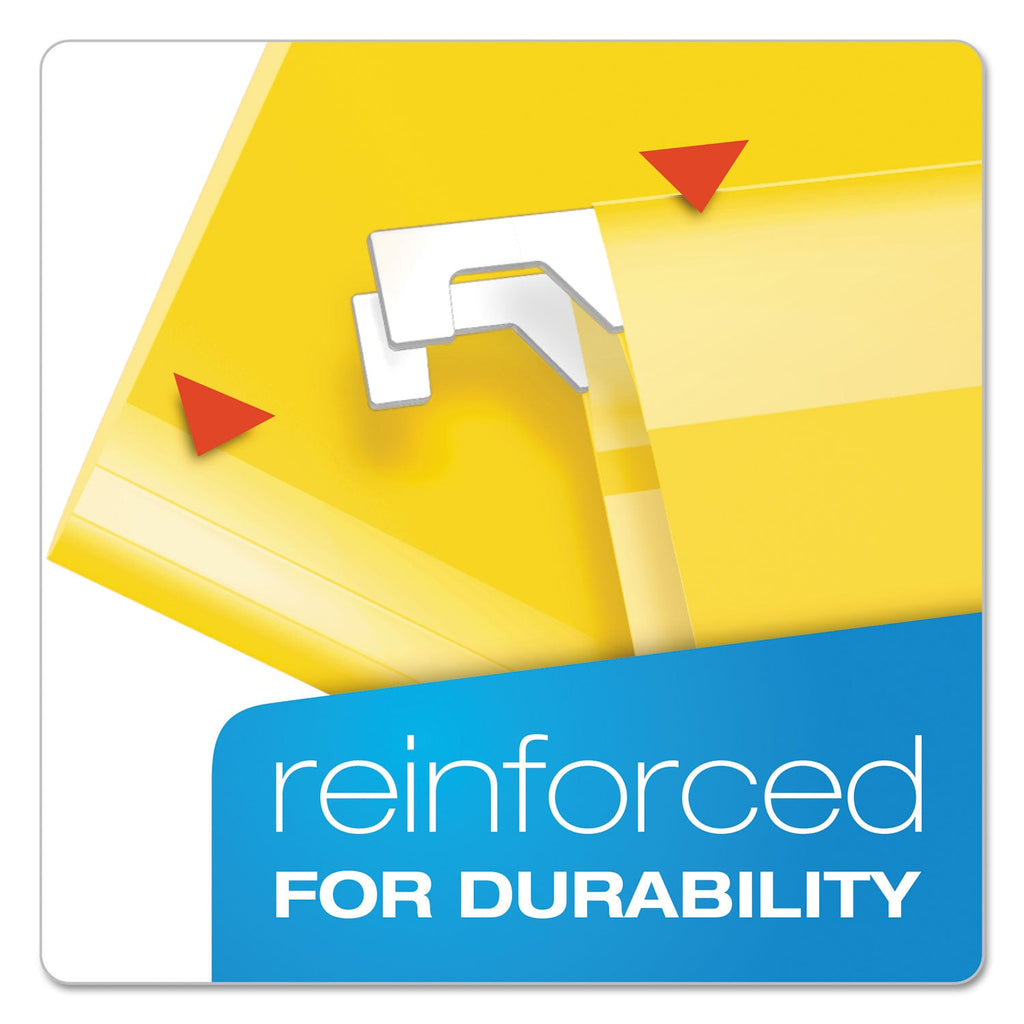 Pendaflex Extra Capacity Reinforced Hanging File Folders with Box Bottom, 2" Capacity, Letter Size, 1/5-Cut Tabs, Yellow, 25/Box