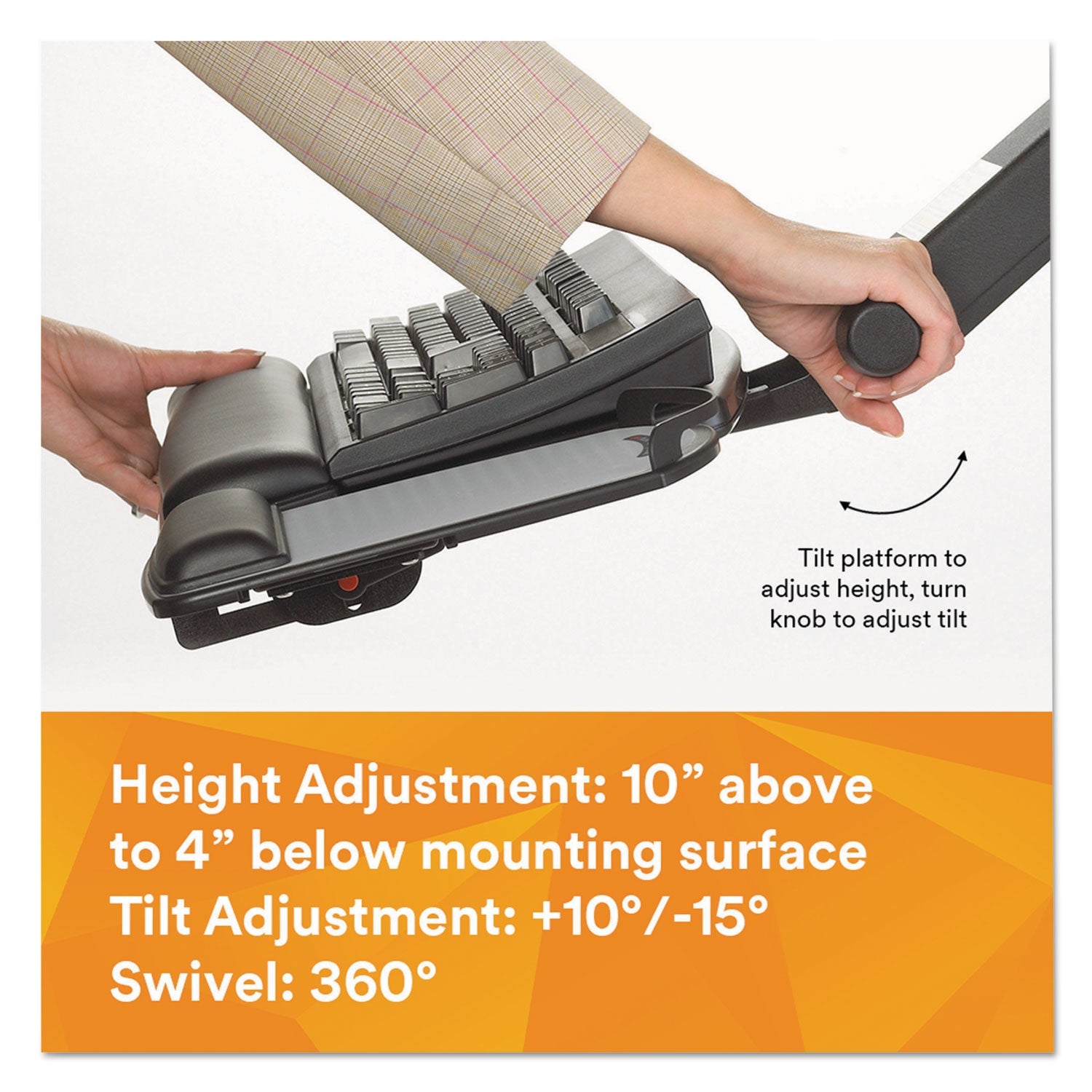 3M Easy Adjust Keyboard Tray, Highly Adjustable Platform, 23" Track, Black