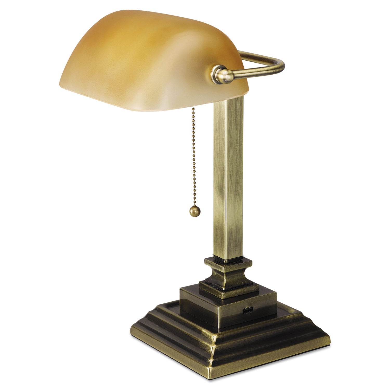 Alera Traditional Banker's Lamp with USB, 10"w x 10"d x 15"h, Antique Brass