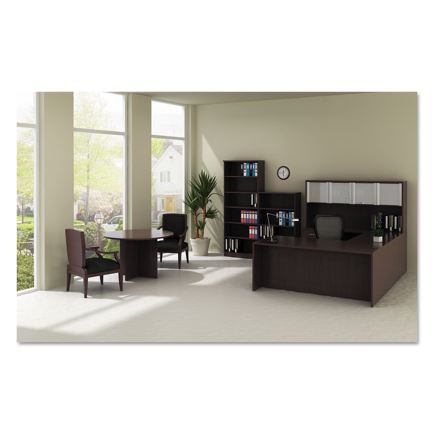 Alera Valencia Round Conference Table with Legs, 42" Diameter x 29.5h, Modern Walnut
