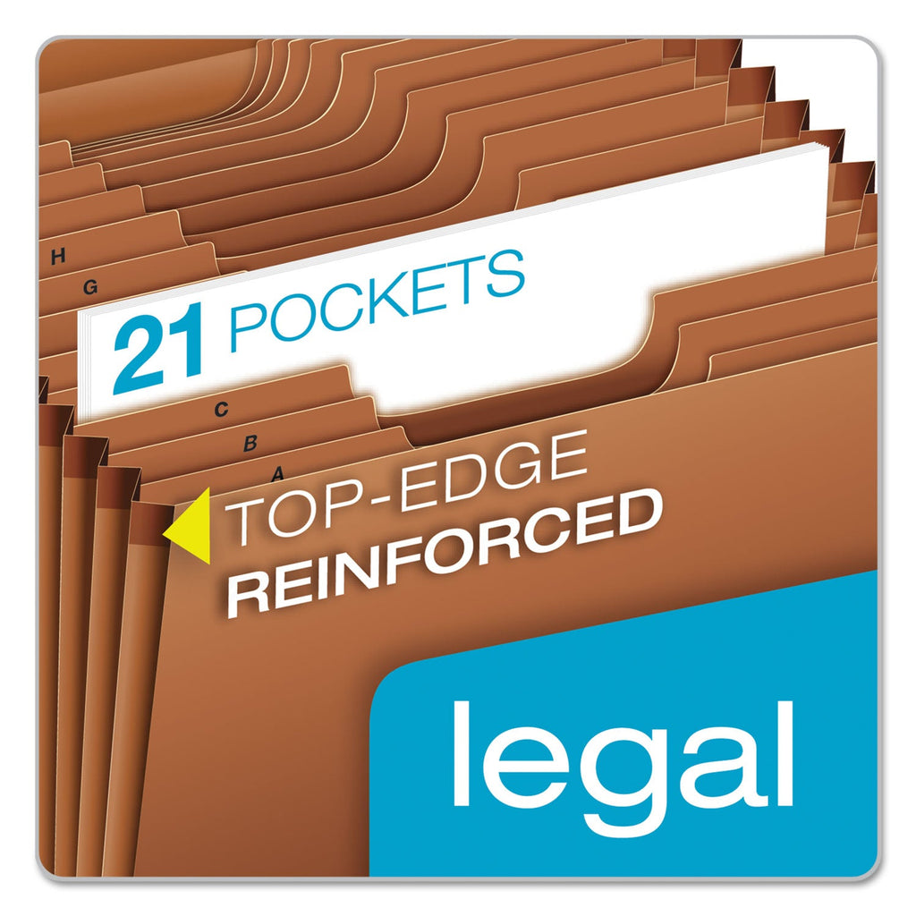 Pendaflex Heavy-Duty Expanding File with Reinforced Flap, 21 Sections, Elastic Cord Closure, 1/3-Cut Tabs, Legal Size, Redrope