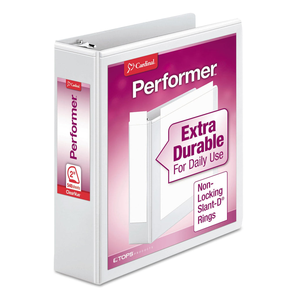 Cardinal Performer ClearVue Slant-D Ring Binder, 3 Rings, 2" Capacity, 11 x 8.5, White