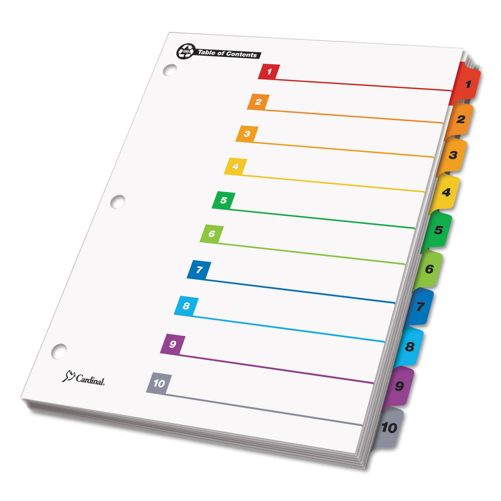 Cardinal OneStep 100% Recycled Printable Table of Contents Dividers, 10-Tab, 1 to 10, 11 x 8.5, White, 1 Set