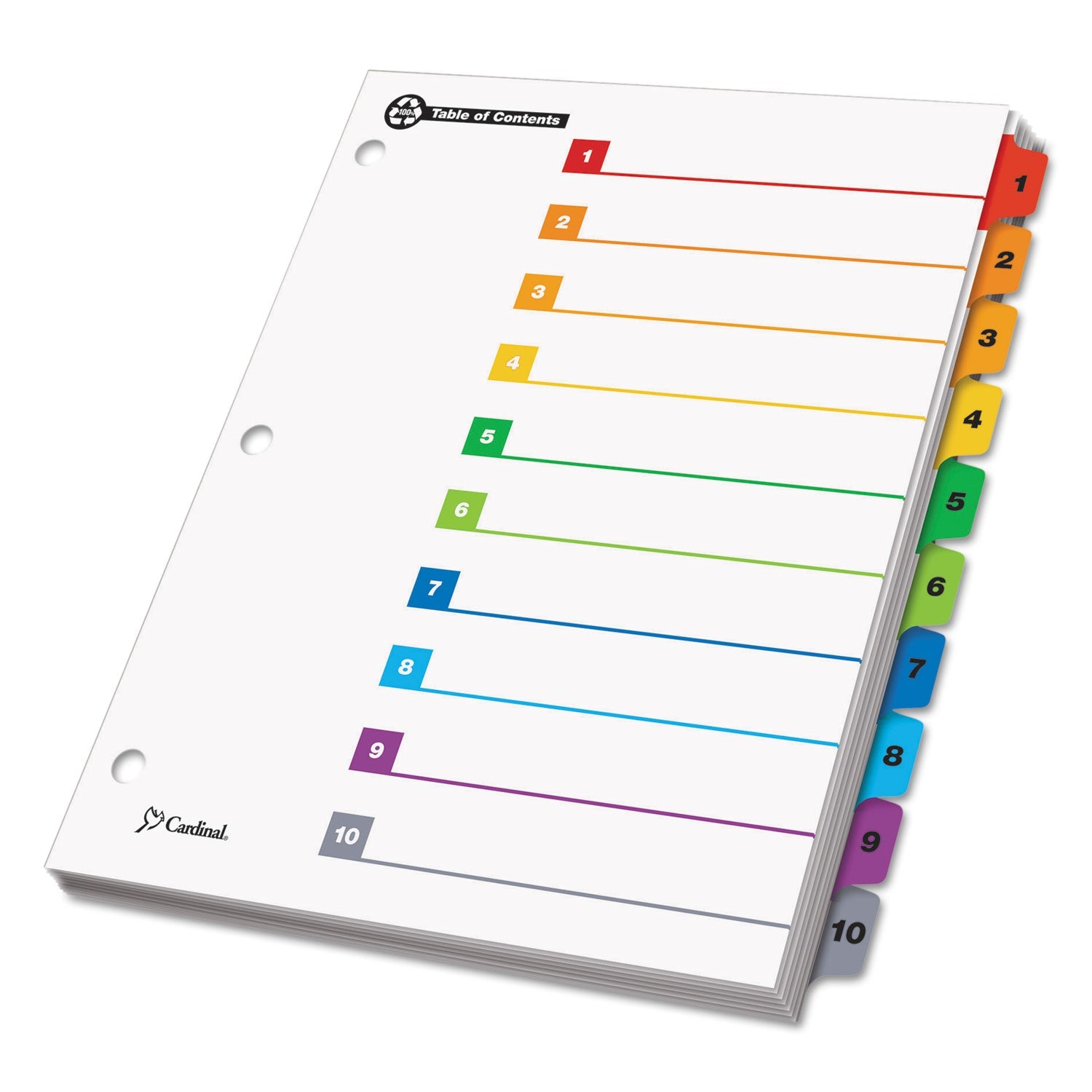 Cardinal OneStep 100% Recycled Printable Table of Contents Dividers, 10-Tab, 1 to 10, 11 x 8.5, White, 1 Set