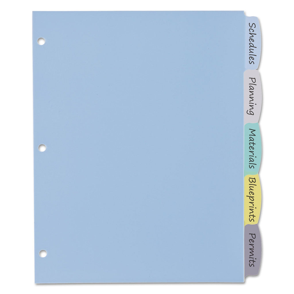 Avery Write and Erase Big Tab Durable Plastic Dividers, 3-Hole Punched, 5-Tab, 11 x 8.5, Assorted, 1 Set
