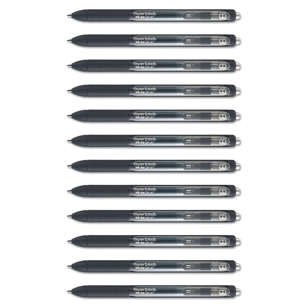 Paper Mate InkJoy Gel Pen, Retractable, Medium 0.7 mm, Black Ink, Black Barrel, Dozen