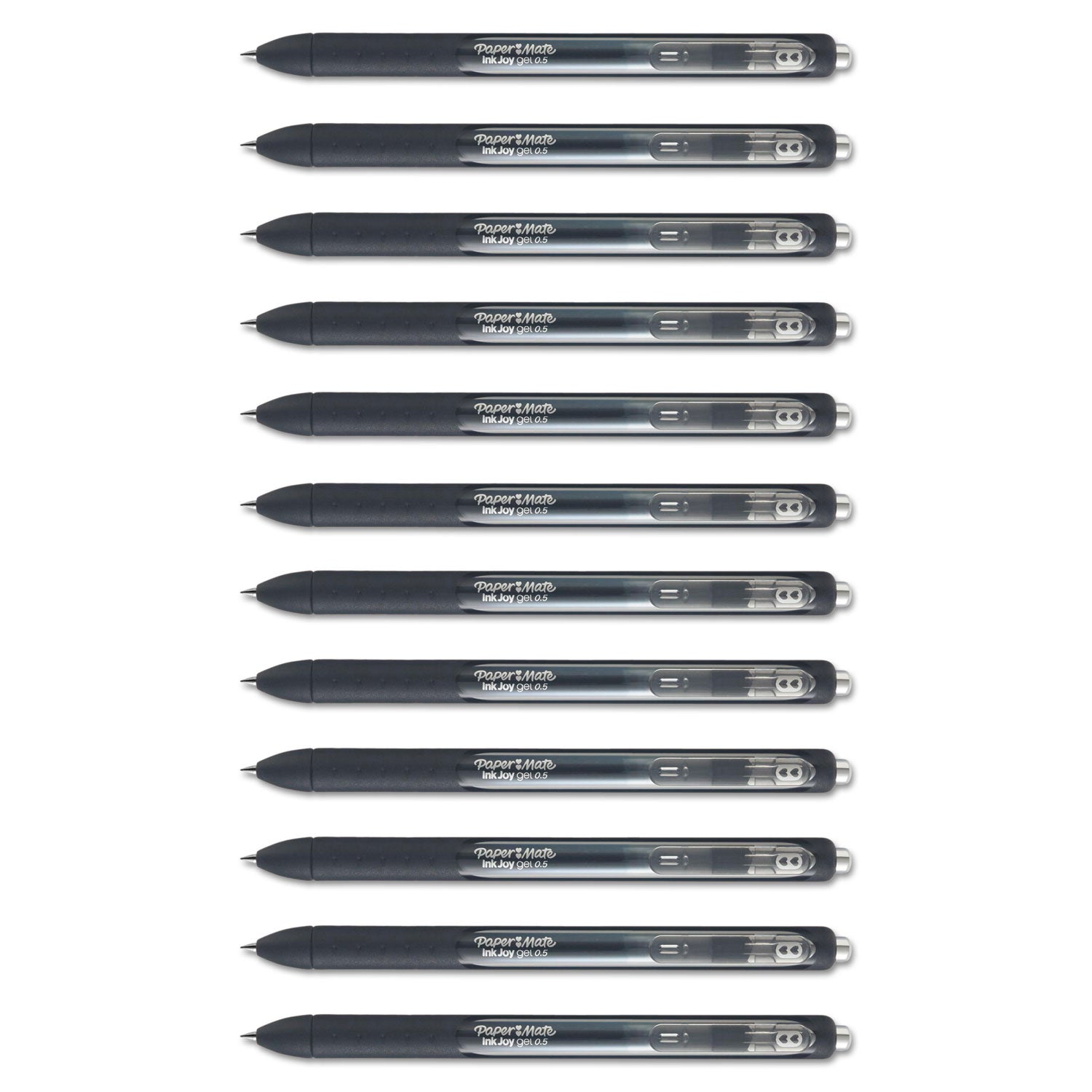 Paper Mate InkJoy Gel Pen, Retractable, Micro 0.5 mm, Black Ink, Black Barrel, Dozen