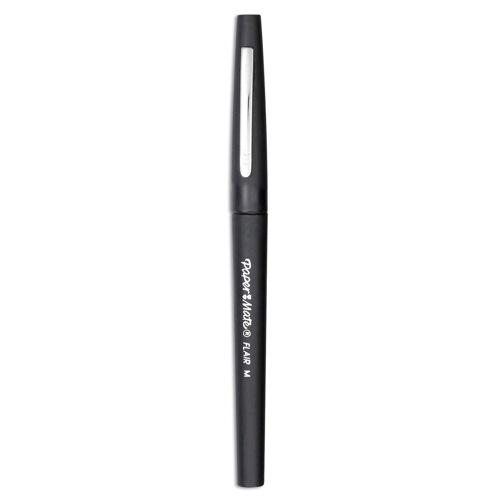 Paper Mate Point Guard Flair Felt Tip Porous Point Pen, Stick, Medium 0.7 mm, Black Ink, Black Barrel, 36/Box
