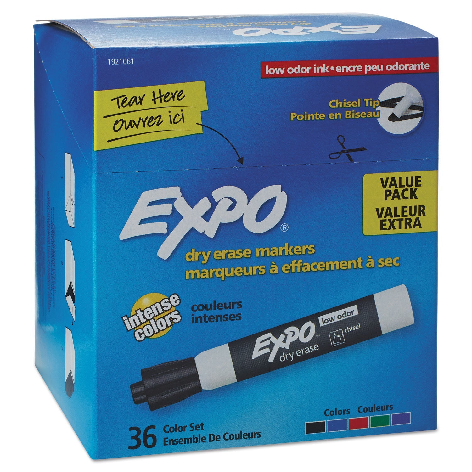EXPO Low-Odor Dry-Erase Marker Value Pack, Broad Chisel Tip, Assorted Colors, 36/Box