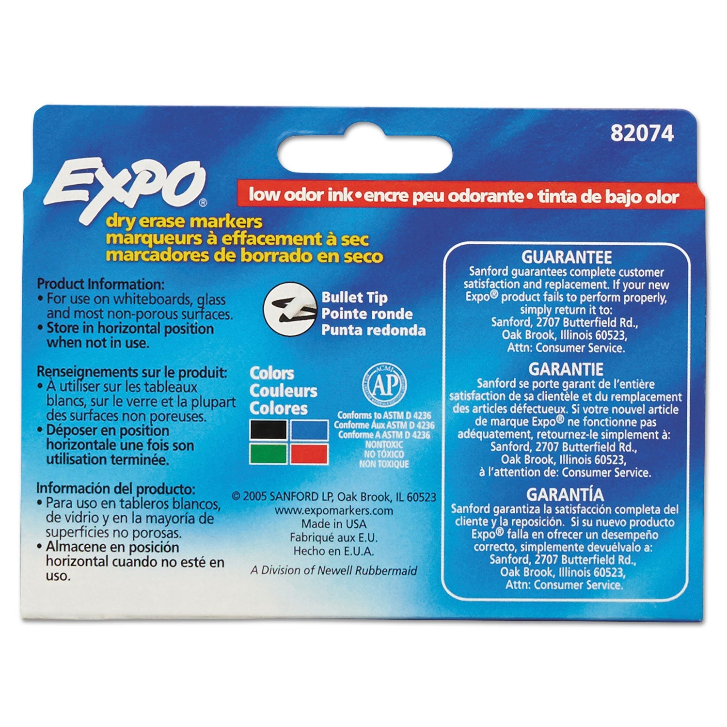 EXPO Low-Odor Dry-Erase Marker, Medium Bullet Tip, Assorted Colors, 4/Set