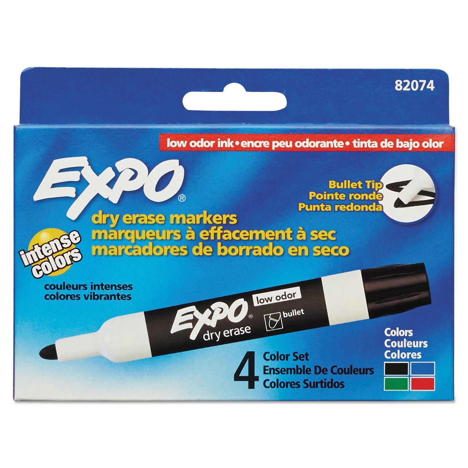 EXPO Low-Odor Dry-Erase Marker, Medium Bullet Tip, Assorted Colors, 4/Set