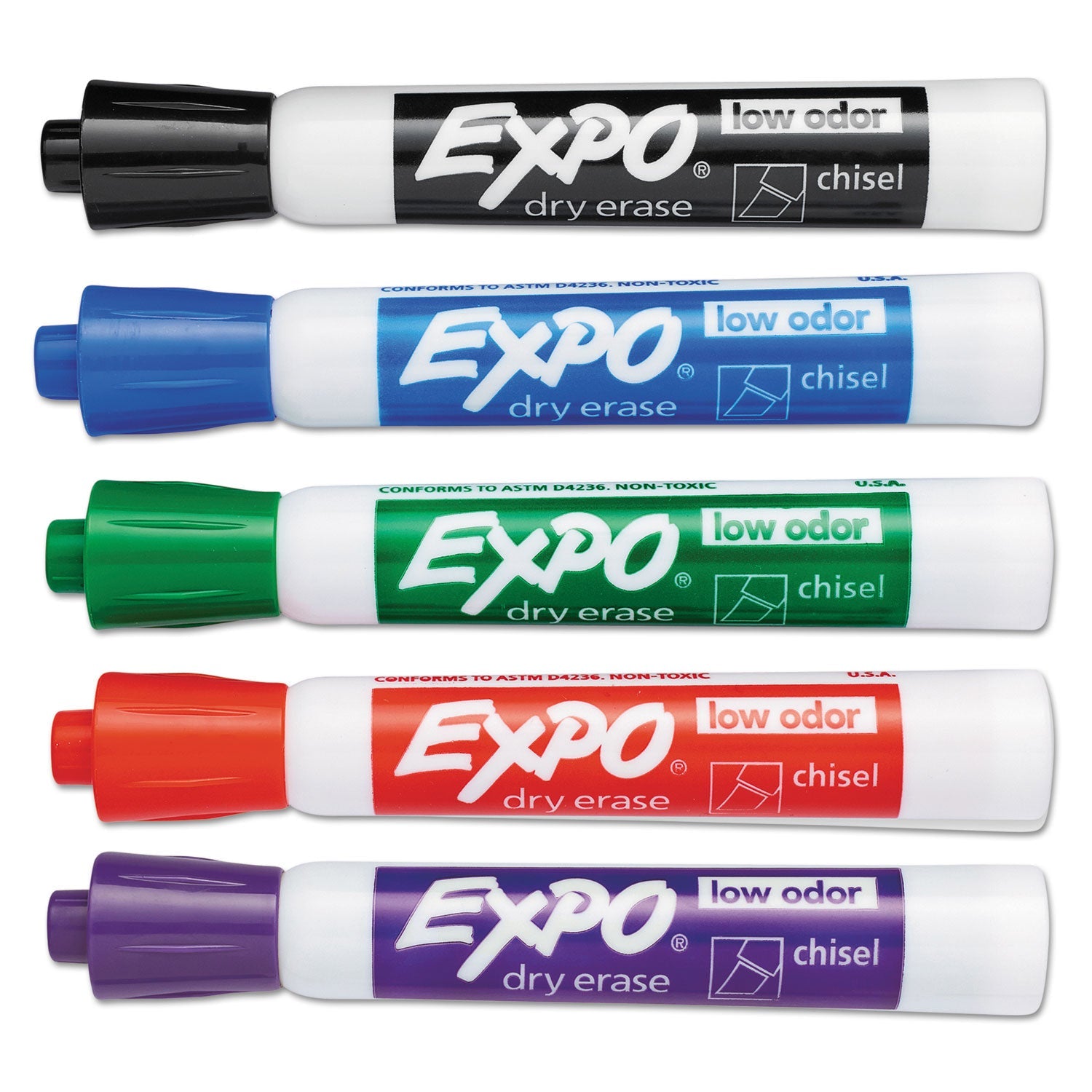 EXPO Low-Odor Dry-Erase Marker Value Pack, Broad Chisel Tip, Assorted Colors, 36/Box