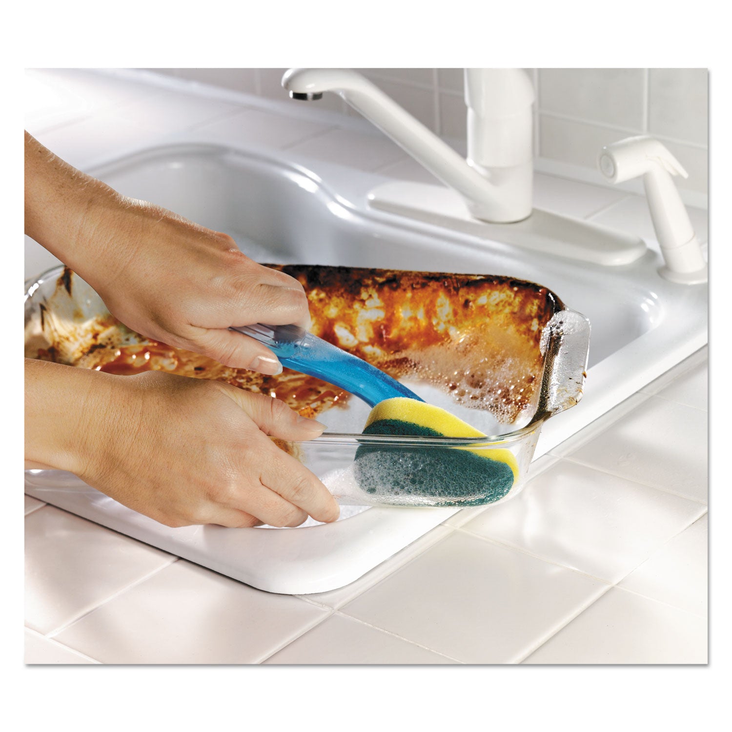 Scotch-Brite Soap-Dispensing Dishwand, 2.5 x 9.5, Yellow/Green, 4/Carton
