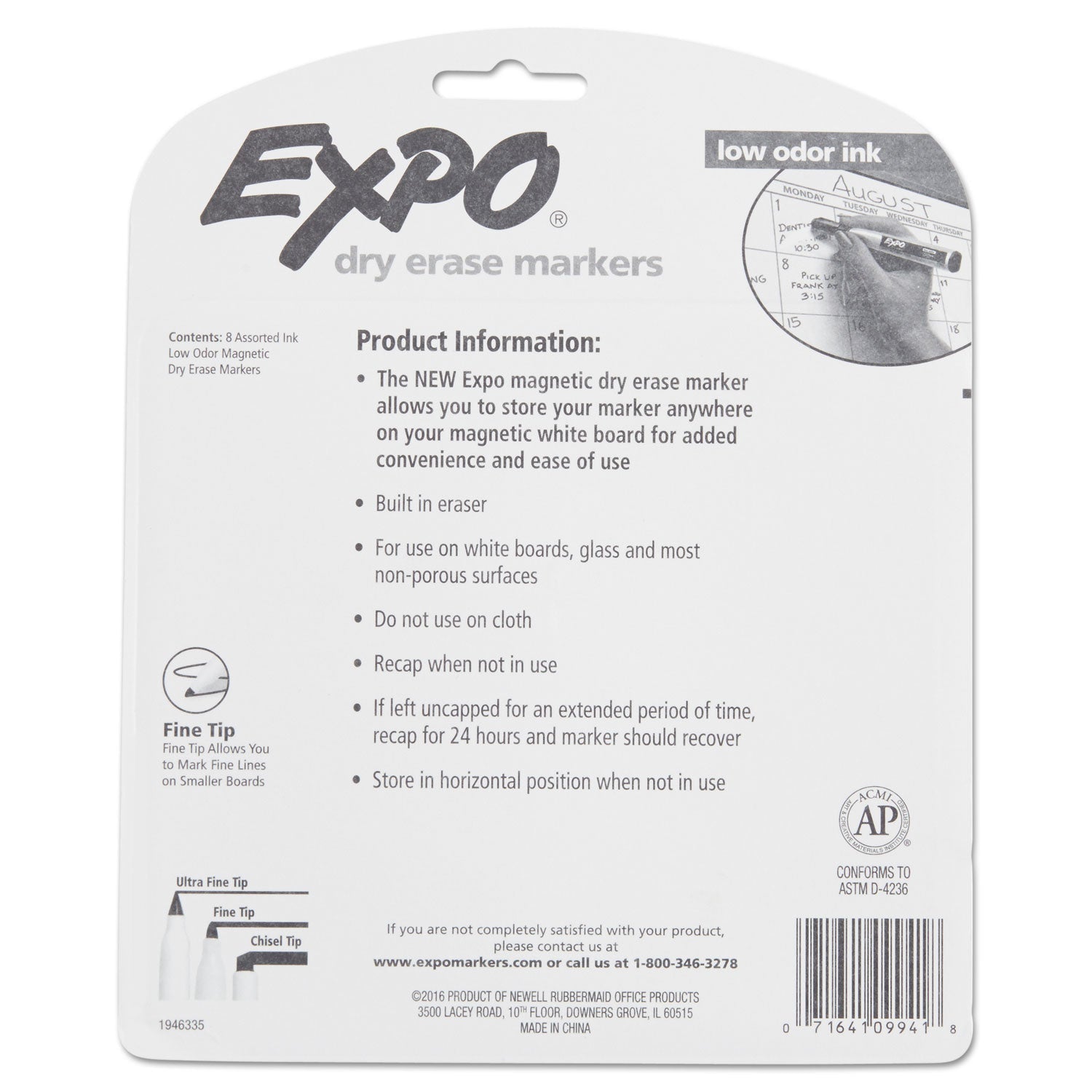 EXPO Magnetic Dry Erase Marker, Fine Bullet Tip, Assorted Colors, 8/Pack