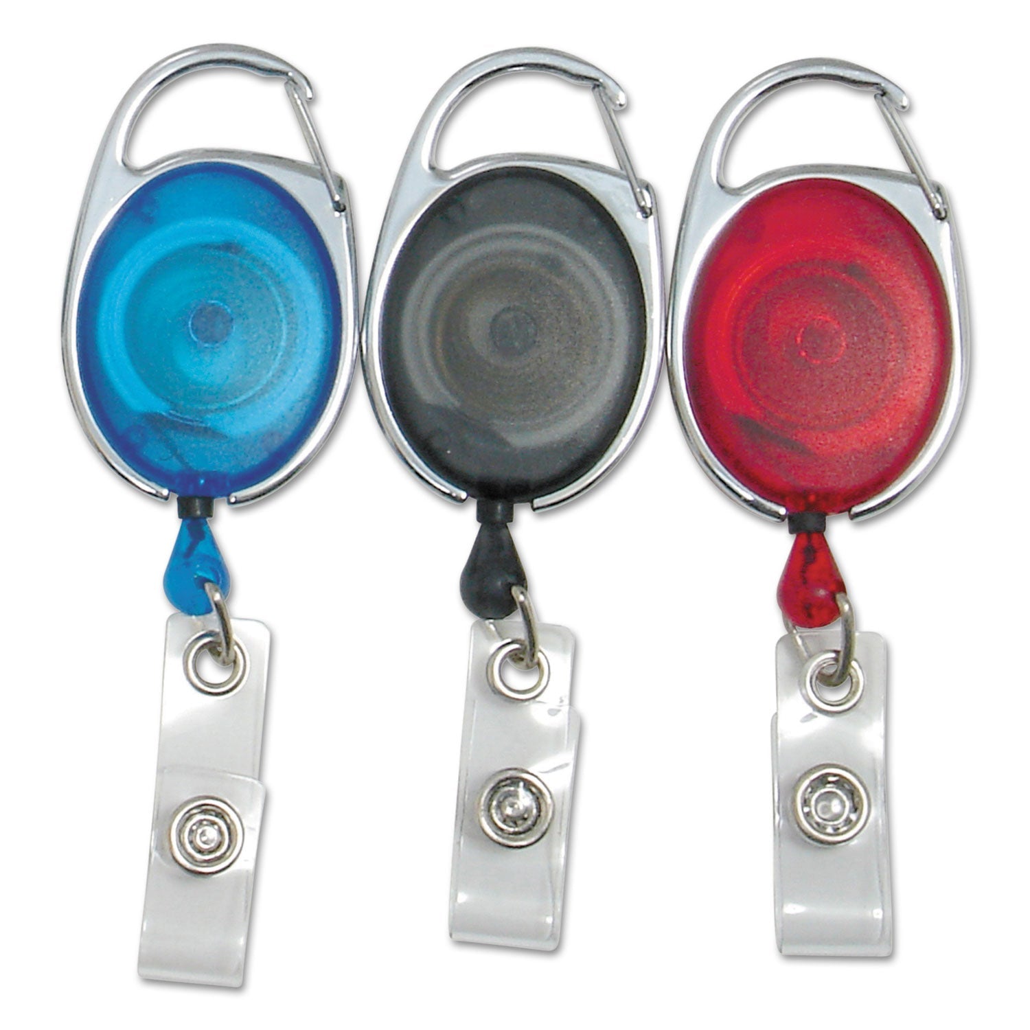 SICURIX Quick Clip Card Reels, 30" Extension, Blue/Red/Smoke, 3/Pack