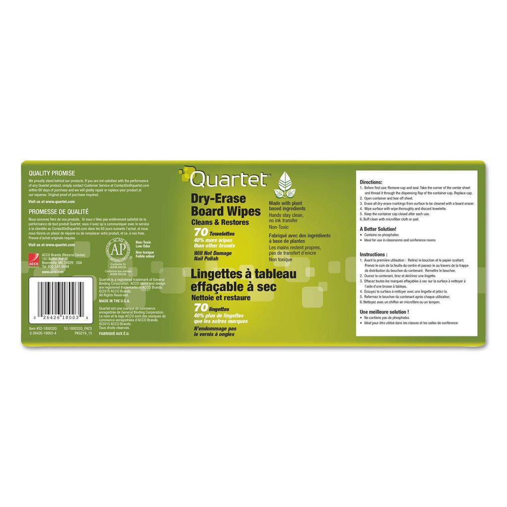 Quartet Board Wipes Dry Erase Cleaning Wipes, Cloth, 7 x 8, 70/Tub