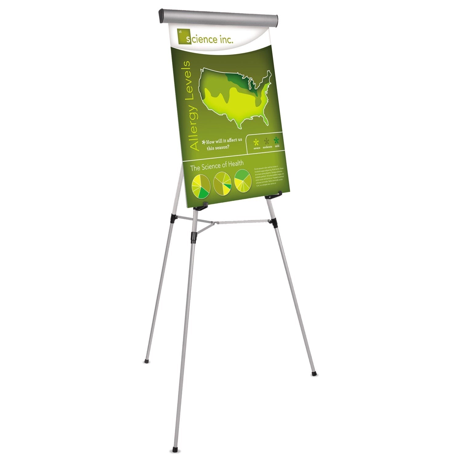 MasterVision Telescoping Tripod Display Easel, Adjusts 38" to 69" High, Metal, Silver