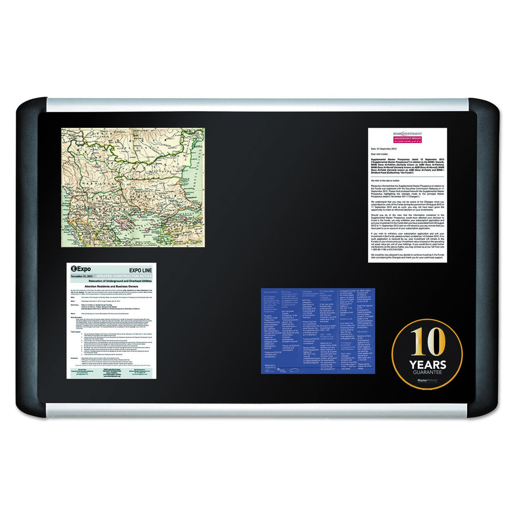 MasterVision Black fabric bulletin board, 24 x 36, Silver/Black