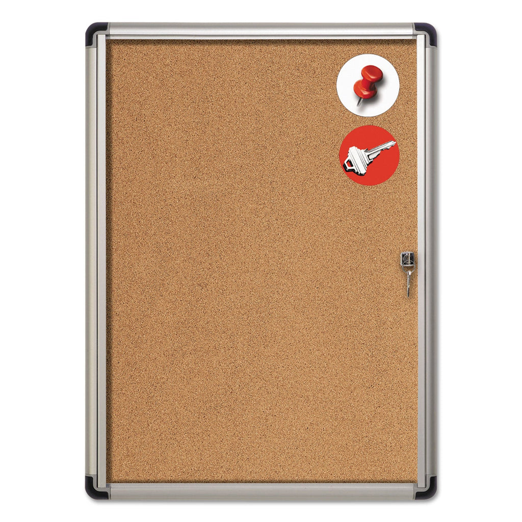 MasterVision Slim-Line Enclosed Cork Bulletin Board, 28 x 38, Aluminum Case