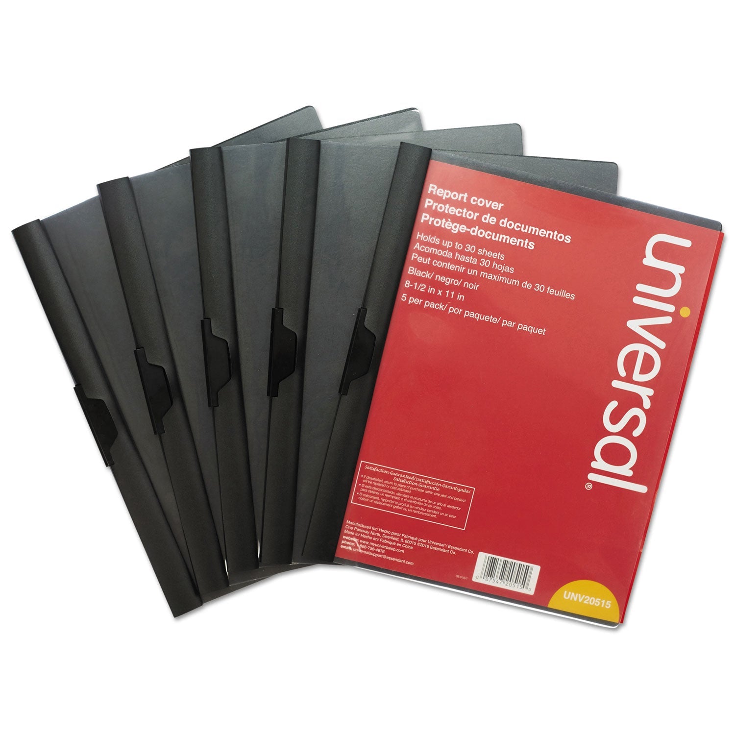 Universal Clip-Style Report Cover, Clip Fastener, 8.5 x 11, Clear/Black, 5/Pack