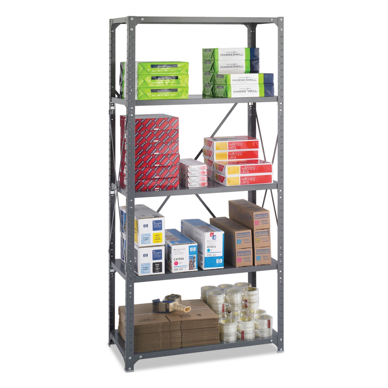 Safco Commercial Steel Shelving Unit, Five-Shelf, 36w x 18d x 75h, Dark Gray