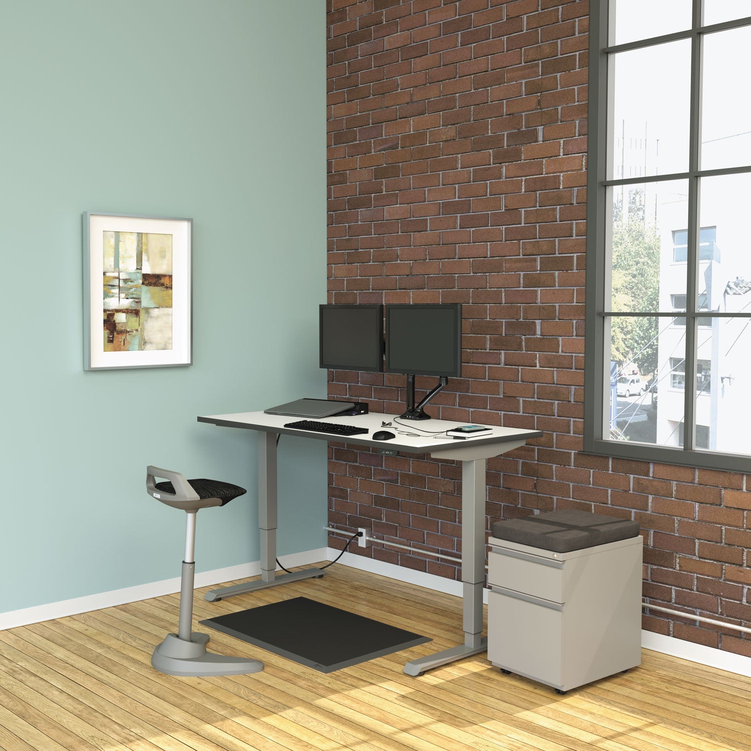 Alera AdaptivErgo 3-Stage Electric Height-Adjustable Table Base with Memory Controls, 48 to 72 w x 24 to 36d x 25 to 50.7h, Gray