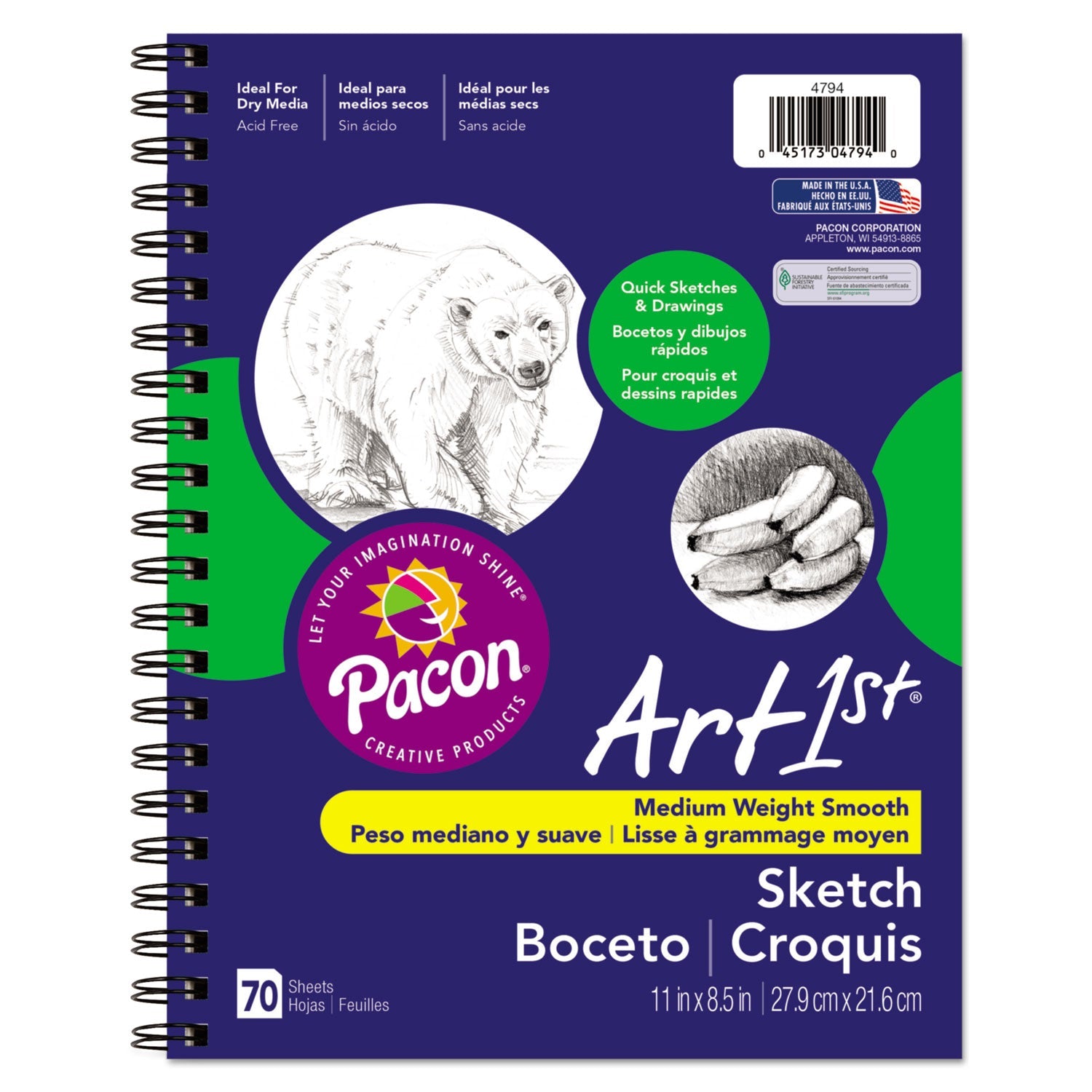 Pacon Art1st Sketch Diary, Blue Cover, 11 x 8.5, 60 lb Text Paper Stock, 70 Sheets