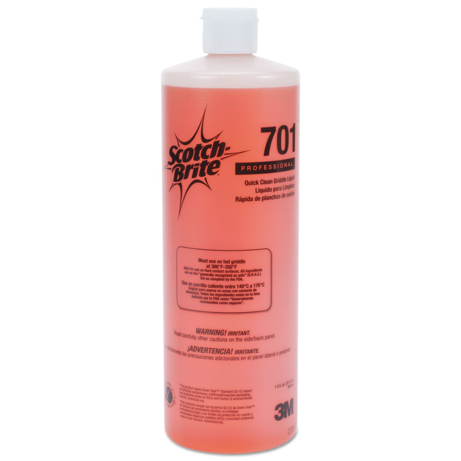 Scotch-Brite Quick Clean Griddle Liquid, 1 qt Bottle, 4/Carton