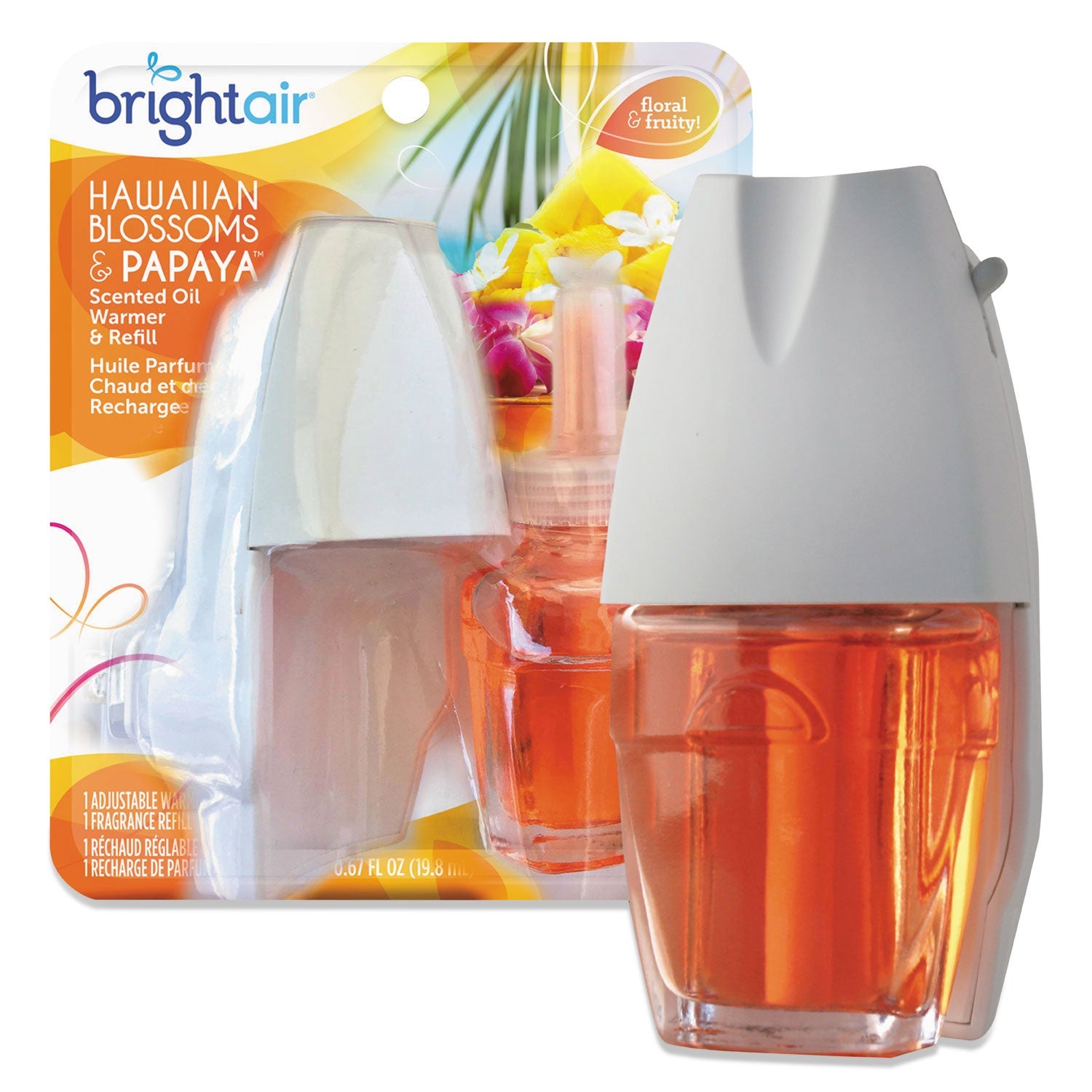 BRIGHT Air Electric Scented Oil Air Freshener Warmer and Refill Combo, Hawaiian Blossoms/Papaya, 0.67 oz, 8/Carton