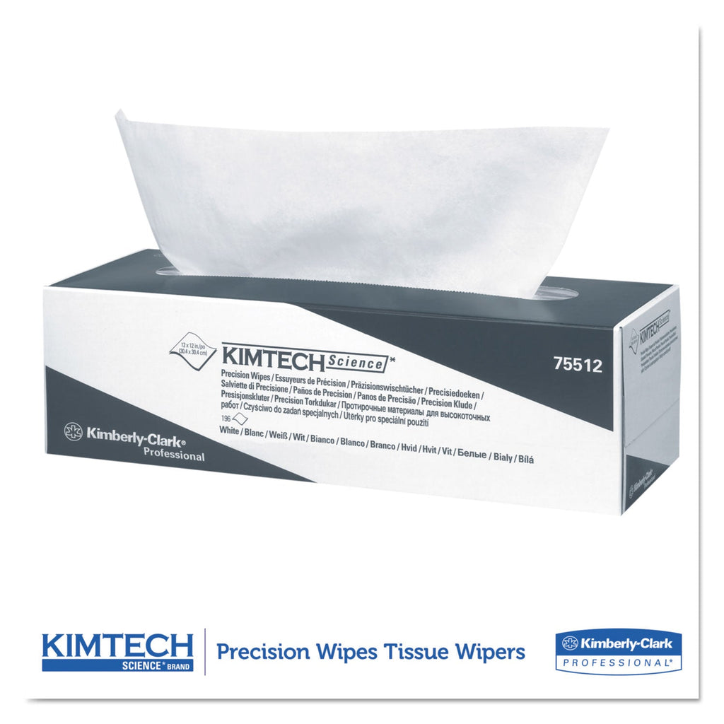 Kimtech Precision Wipers, POP-UP Box, 1-Ply, 11.8 x 11.8, White, 196/Box, 15 Boxes/Carton