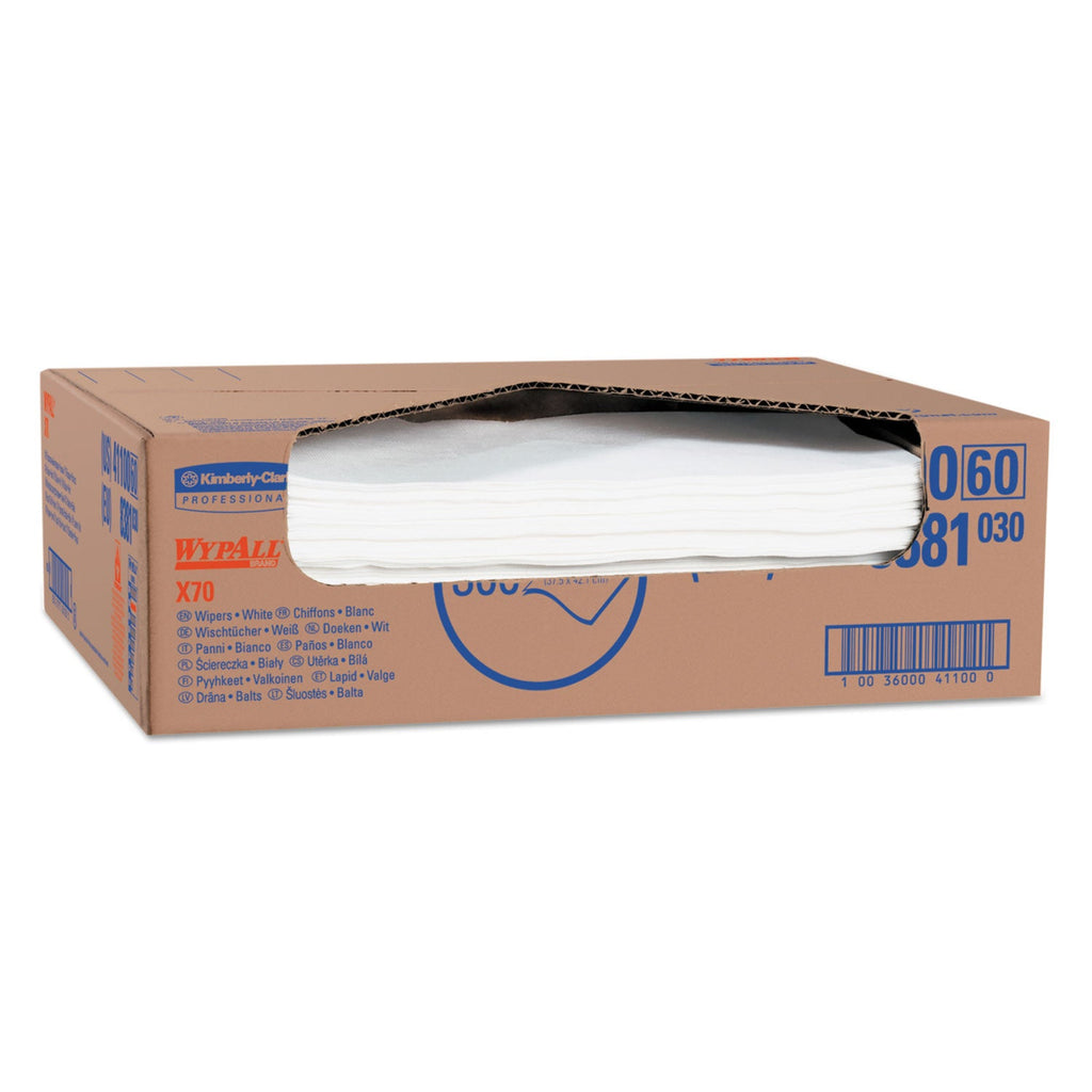 WypAll X70 Cloths, Flat Sheet, 16.6 x 14.9, White, 300/Carton
