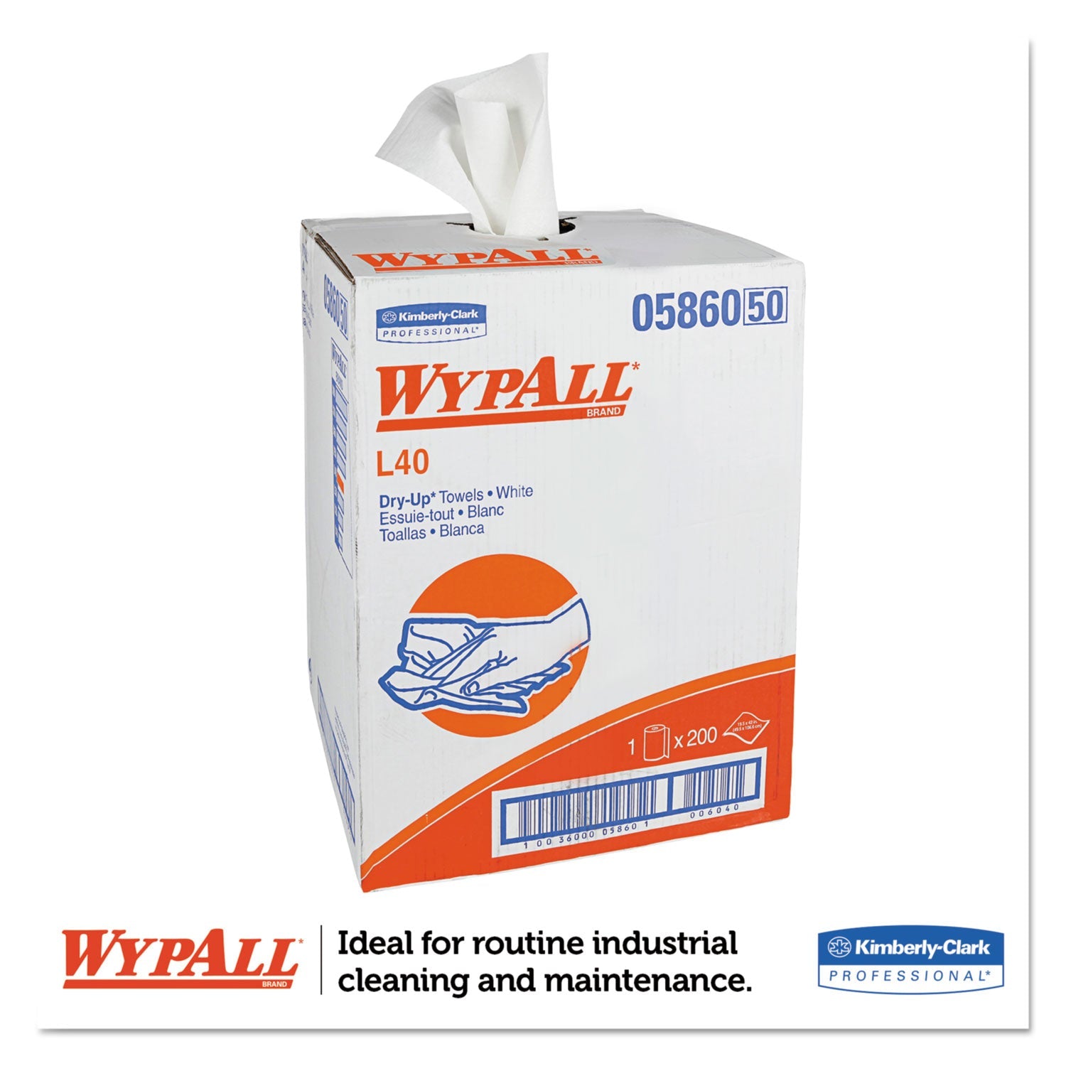 WypAll L40 Towels, Dry Up Towels, 19.5 x 42, White, 200 Towels/Roll