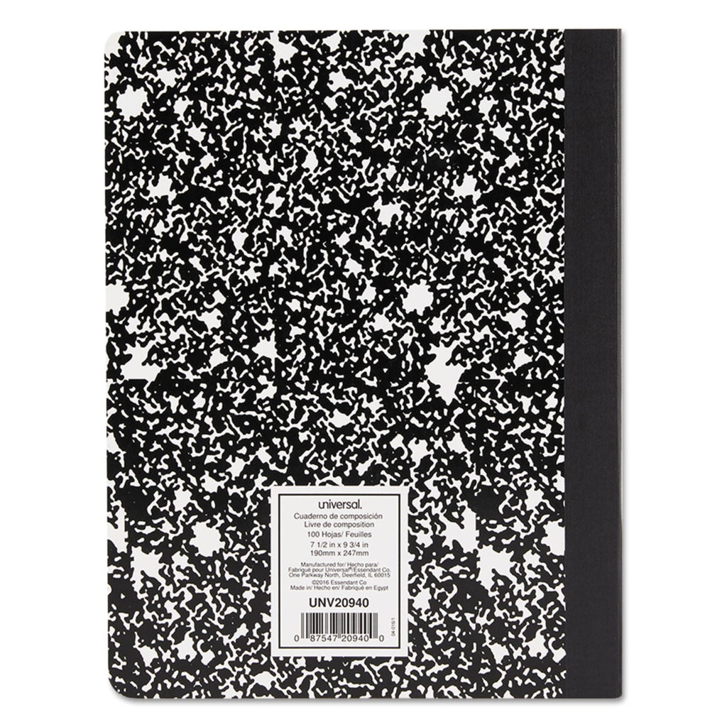 Universal Composition Book, Medium/College Rule, Black Marble Cover, 9.75 x 7.5, 100 Sheets