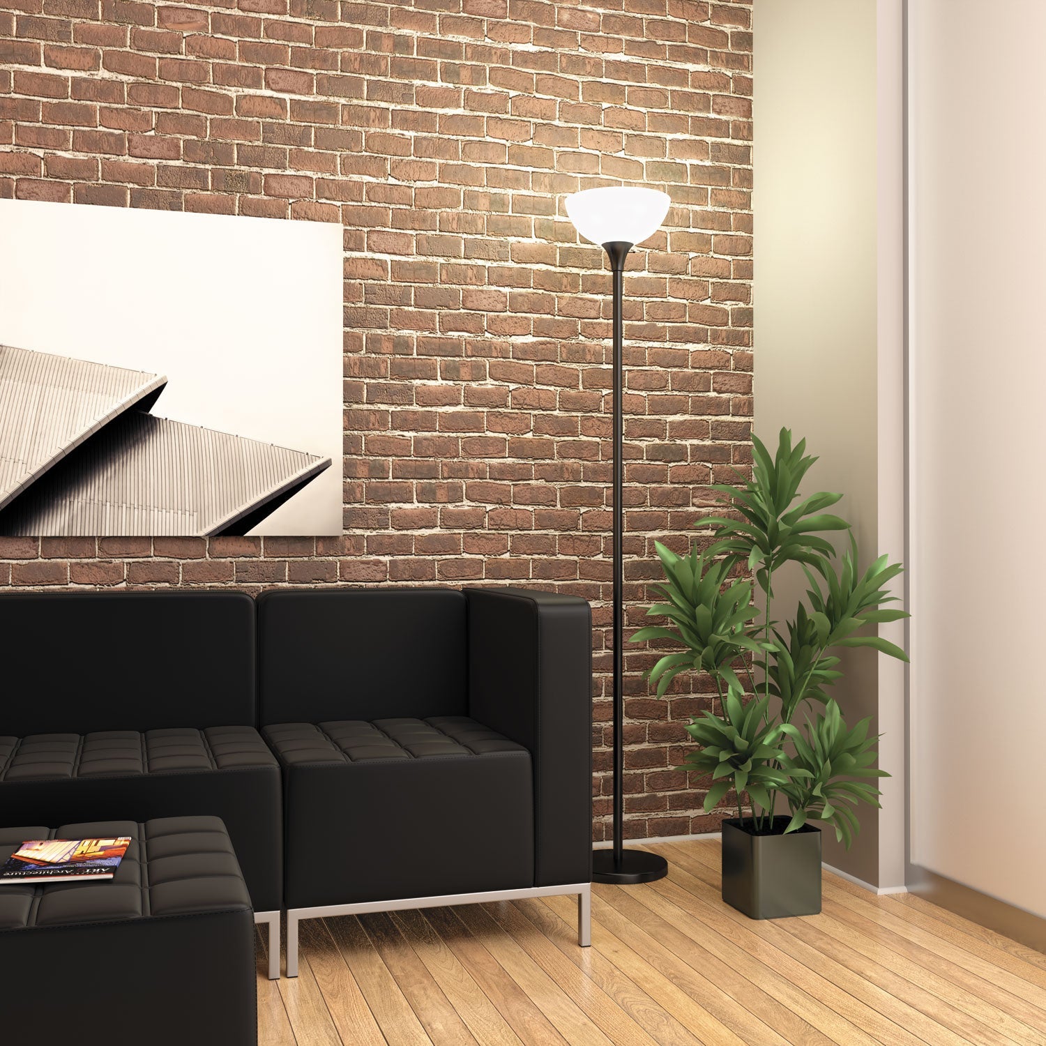 Alera Floor Lamp, 71" High, Translucent Plastic Shade, 11.25"w x 11.25"d x 71"h, Matte Black