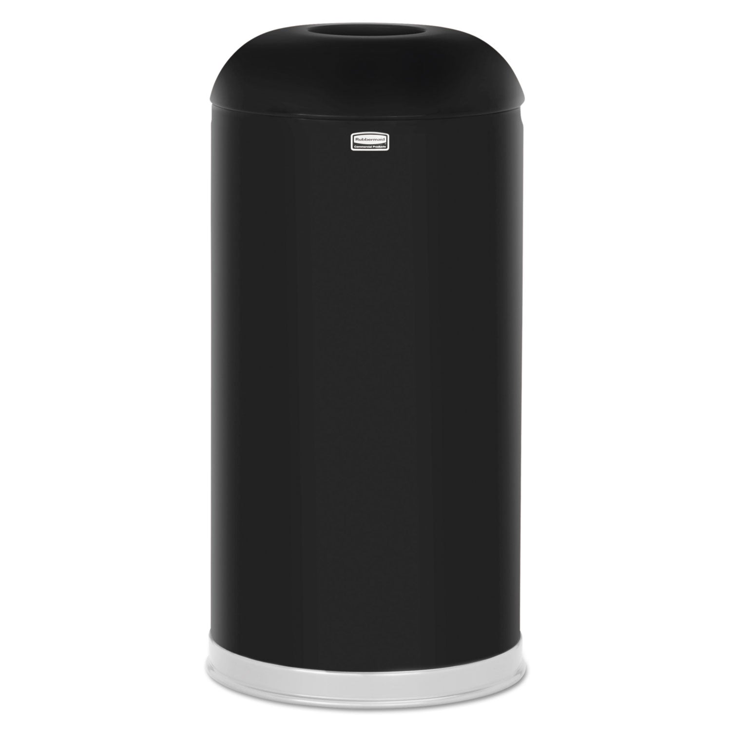 Rubbermaid Round Top Open Top Waste Receptacle, 15 gal, 15" Diameter, Black, Steel