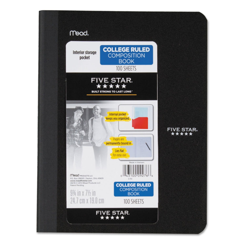 Five Star Poly Composition Book with Pockets, Medium/College Rule, Randomly Assorted Covers, 9.75 x 7.5, 100 Sheets