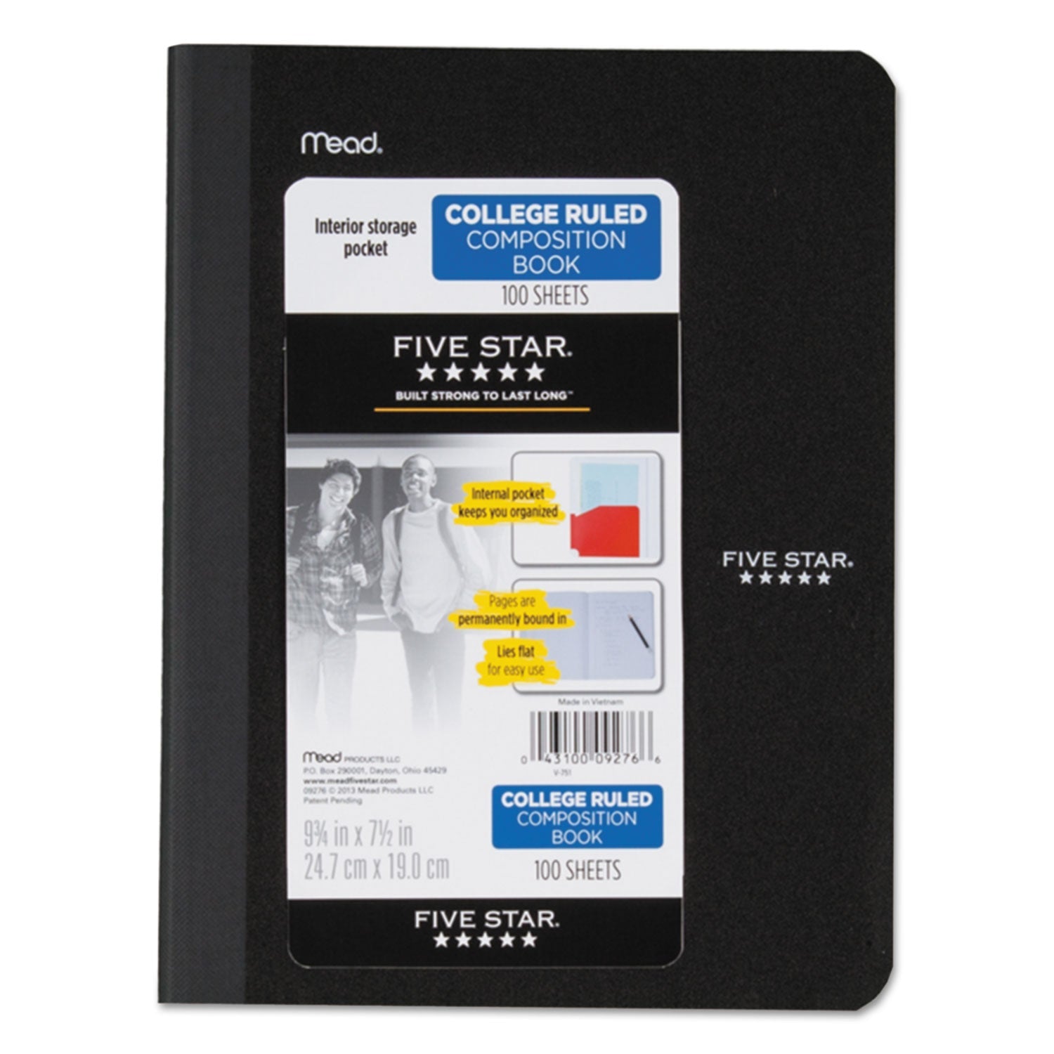 Five Star Poly Composition Book with Pockets, Medium/College Rule, Randomly Assorted Covers, 9.75 x 7.5, 100 Sheets