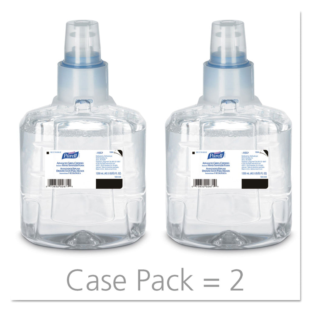 PURELL Advanced Hand Sanitizer Green Certified Foam Refill, For LTX-12 Dispensers, 1,200 mL, Fragrance-Free, 2/Carton