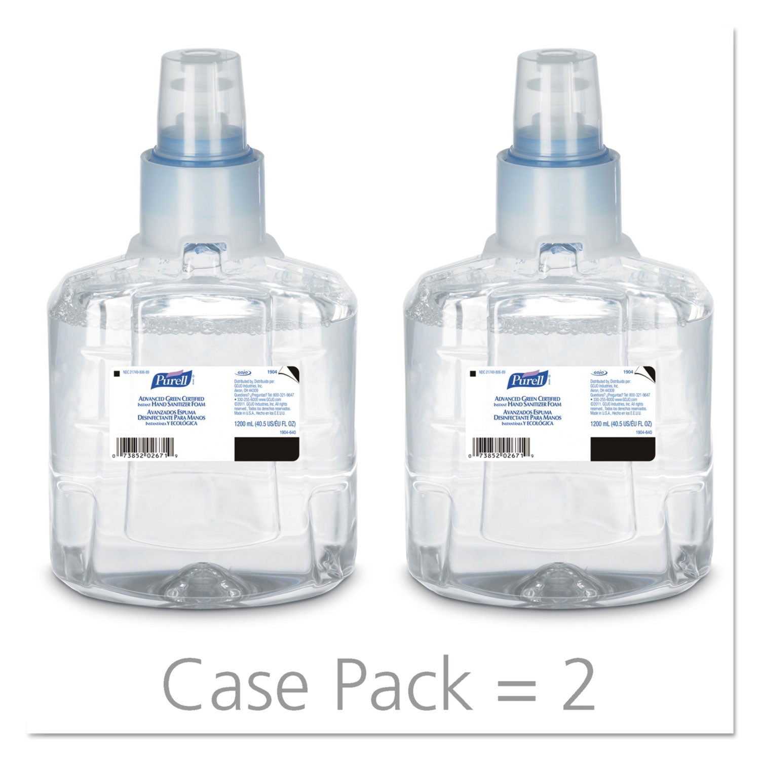 PURELL Advanced Hand Sanitizer Green Certified Foam Refill, For LTX-12 Dispensers, 1,200 mL, Fragrance-Free, 2/Carton